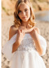 Beaded White Lace Organza High Low Flower Girl Dress